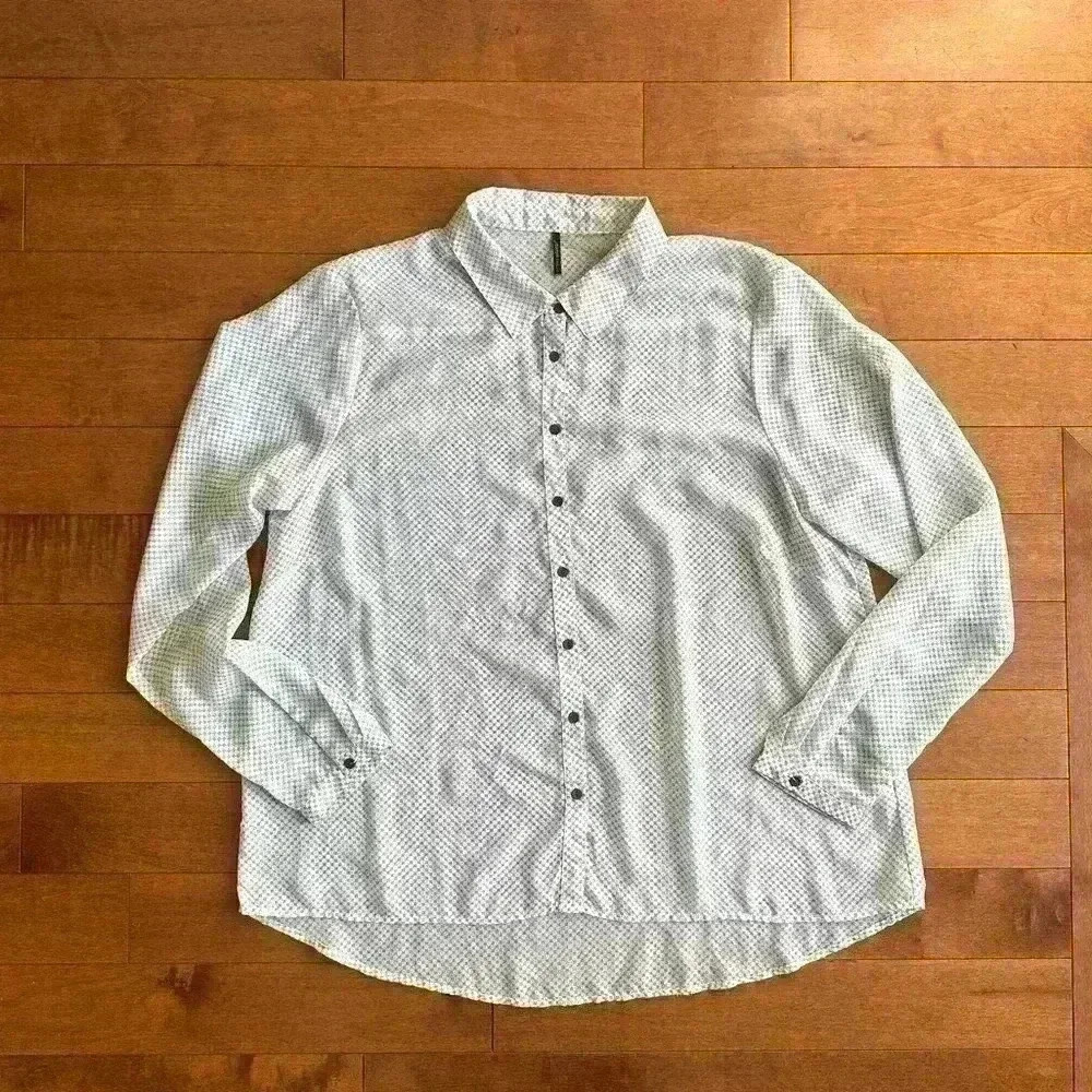 Soya Concept | Light blue patterned button down blouse shirt size XL